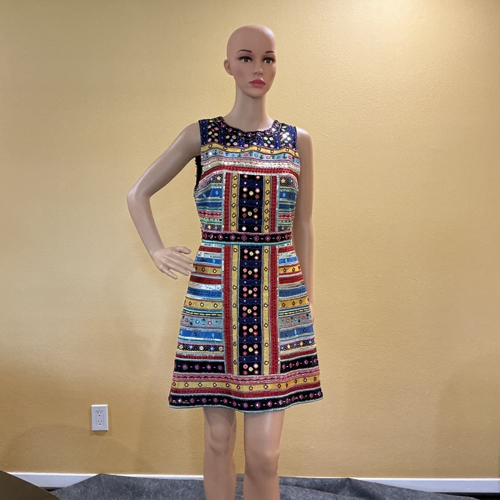 Sleeveless Multicolor Patterned A-Line Dress